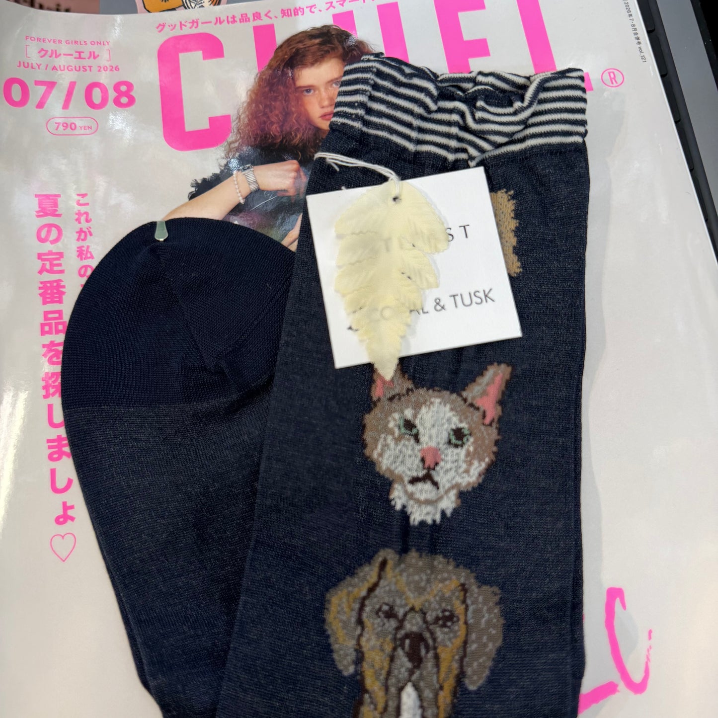 Antipast X Coral & Tusk Cats and Dogs Navy Socks, made in Japan