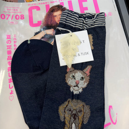 Antipast X Coral & Tusk Cats and Dogs Navy Socks, made in Japan