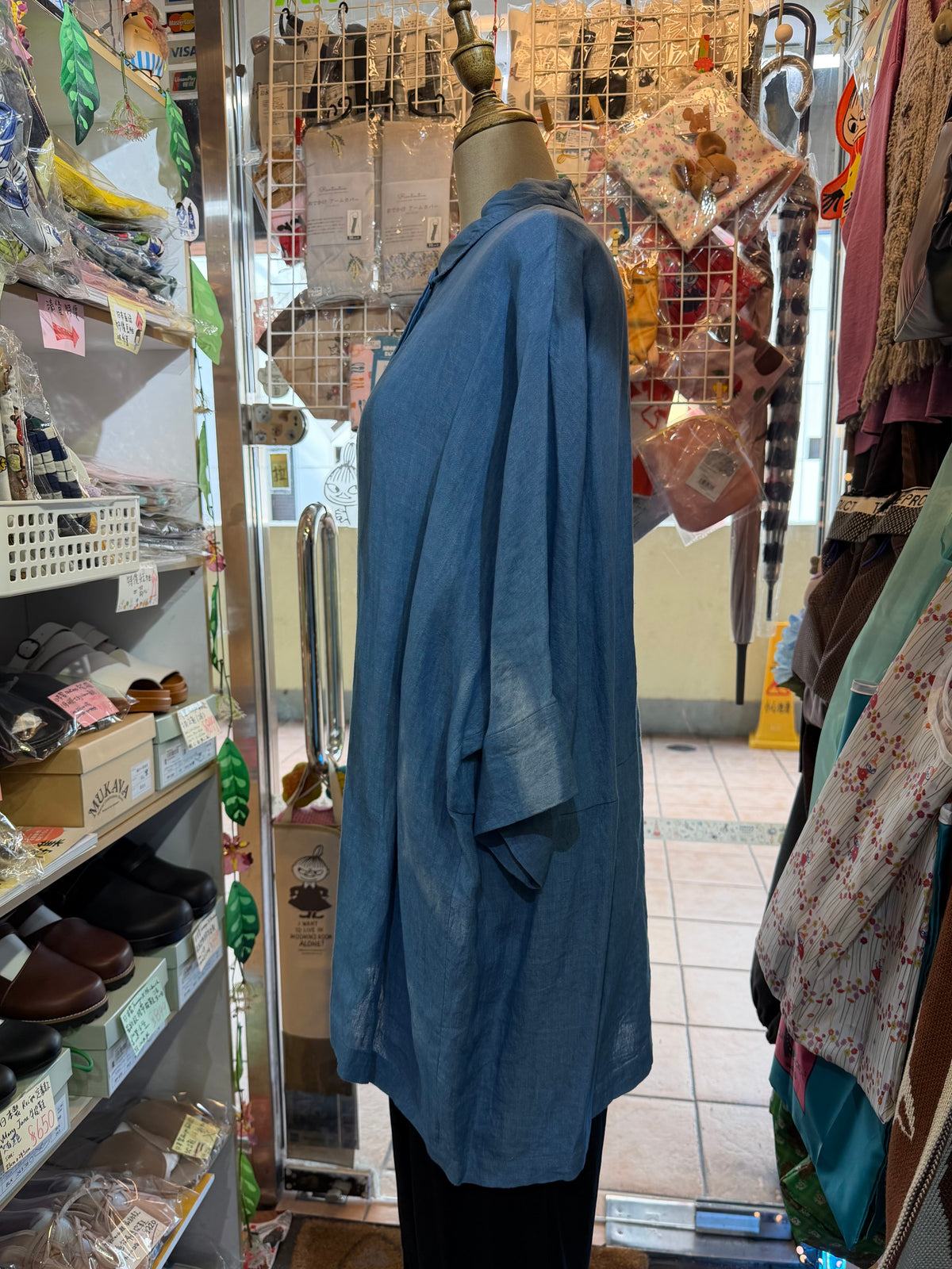 Denier Blue Indigo Dyeing Linen Long Shirt, made in Japan