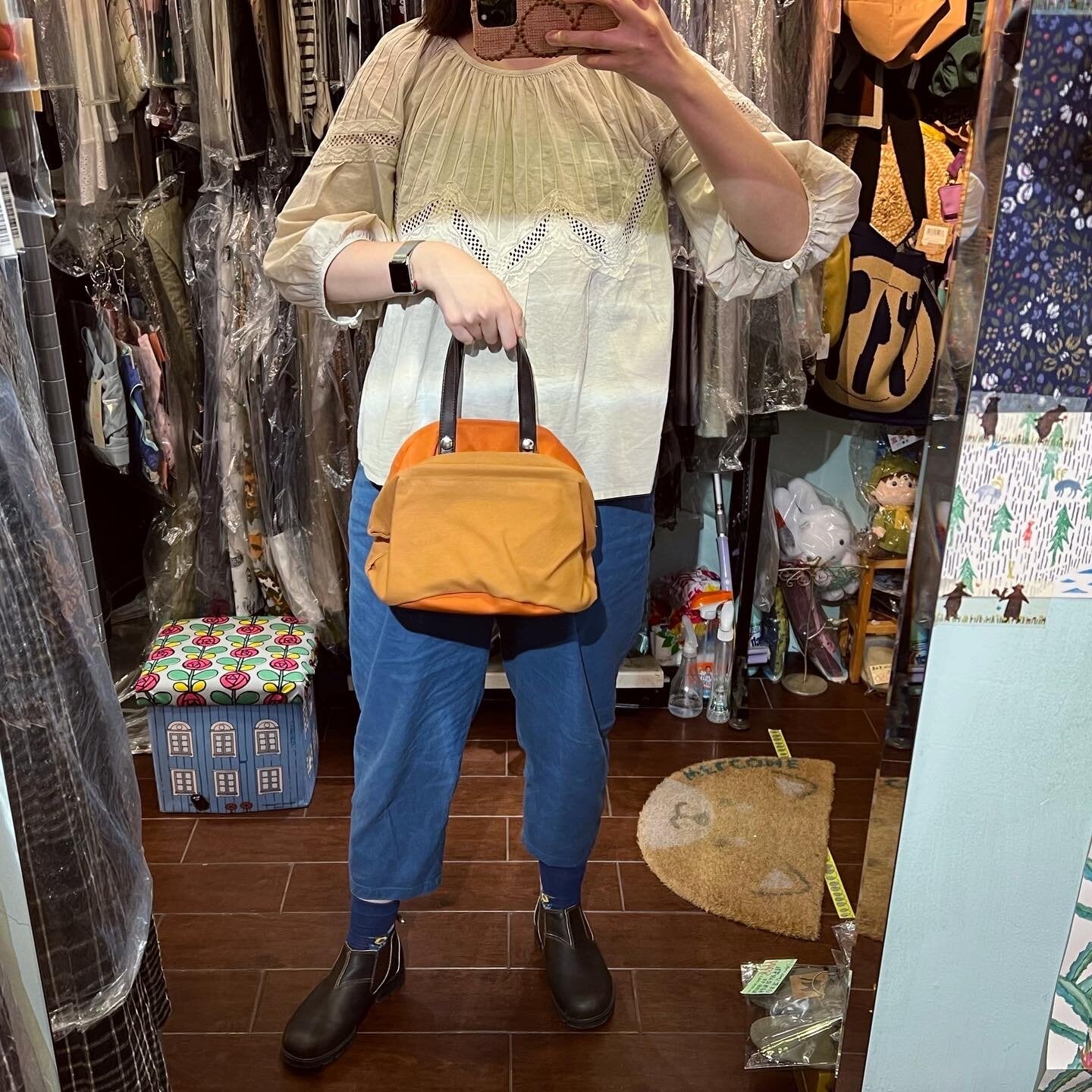 Sale- Anvocoeur Brown X Orange Canvas Handbag, made in Japan