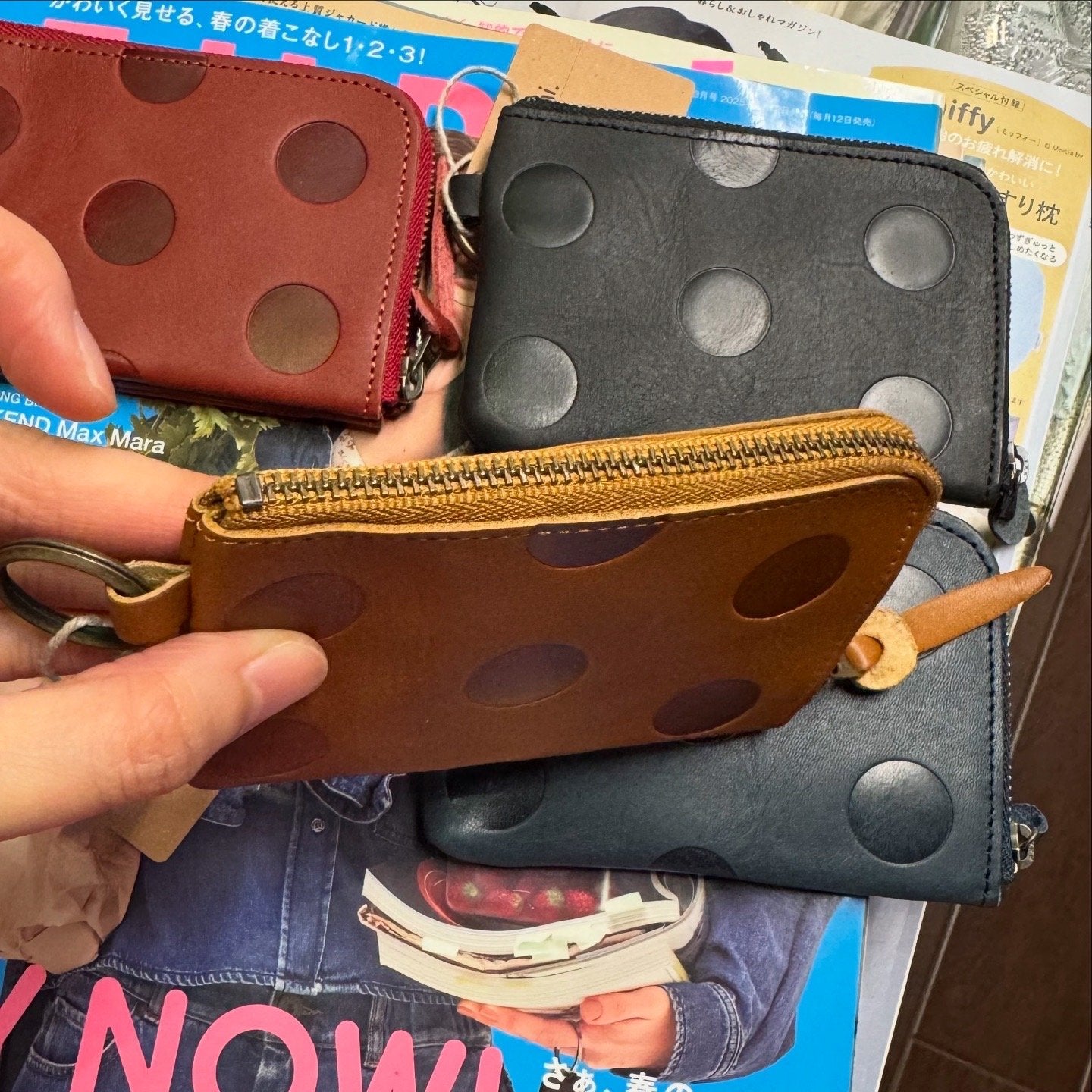 Kanmi Polka Leather Pouch, 4 Colors, made in Japan