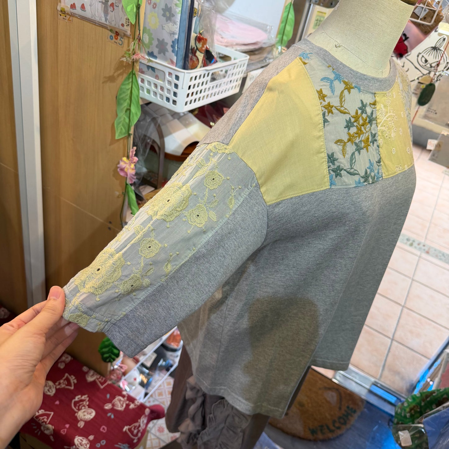 Cotton … Patchworks Grey T-shirt, made in Japan