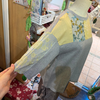 Cotton … Patchworks Grey T-shirt, made in Japan