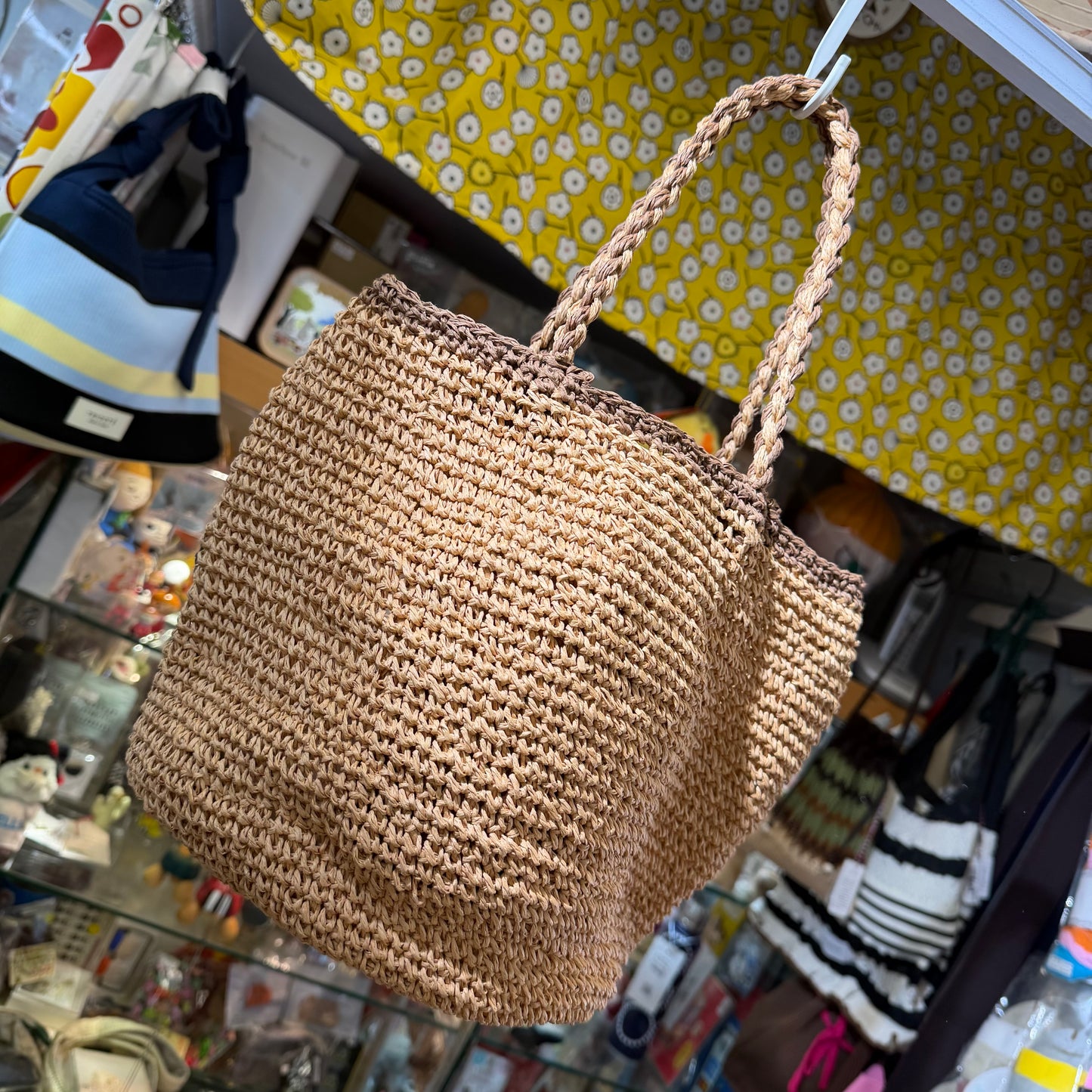 Ema Kuam Brown Polka Straw Bucket Bag, Handmade in Nepal