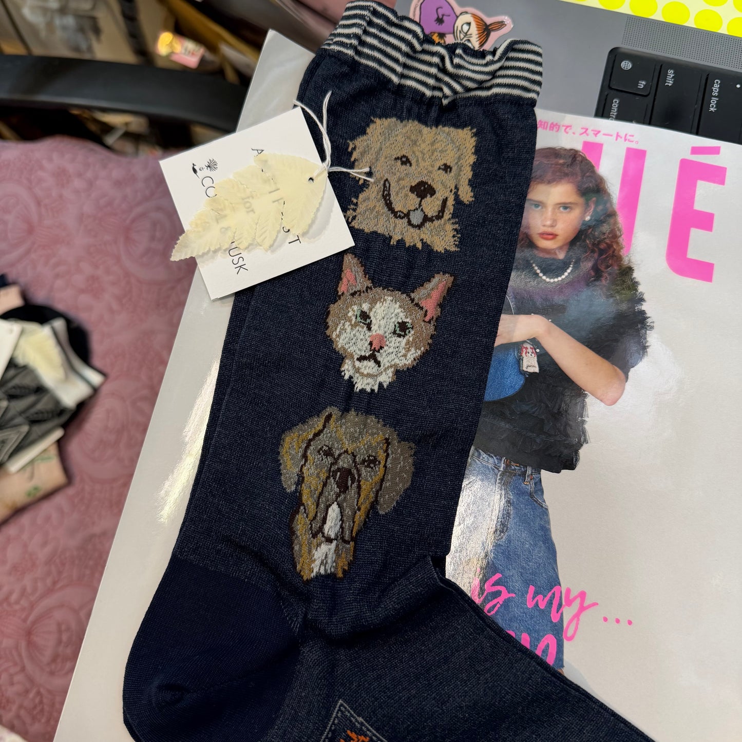 Antipast X Coral & Tusk Cats and Dogs Navy Socks, made in Japan