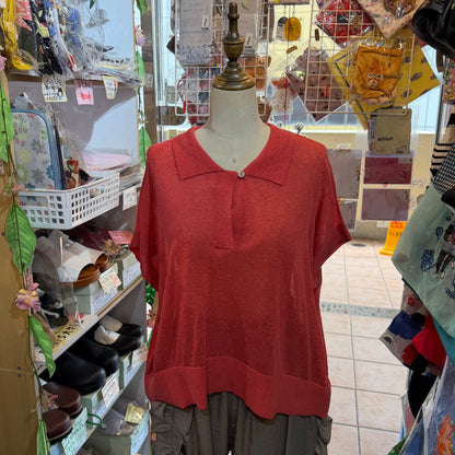 Ichi Red See-through Sheer Polo Shirt