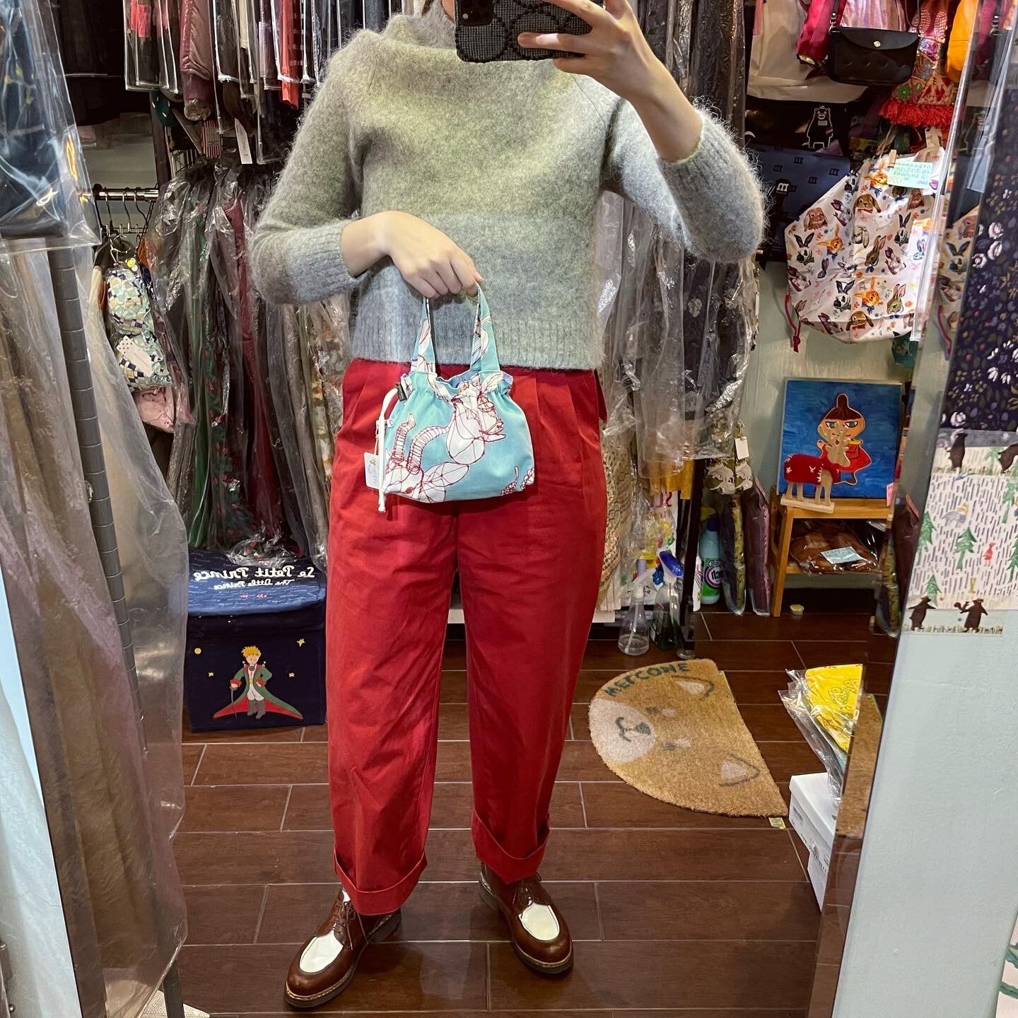 Handmade Deer Print Small Bag, Fabric from Japan