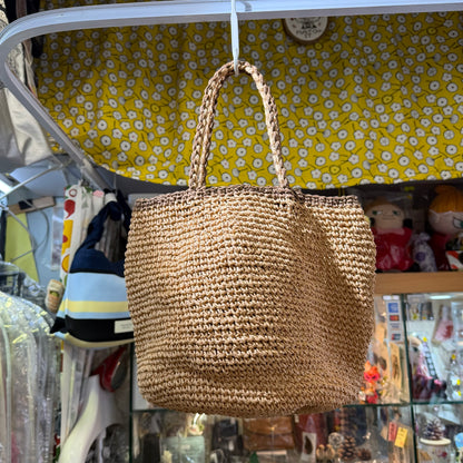 Ema Kuam Brown Polka Straw Bucket Bag, Handmade in Nepal