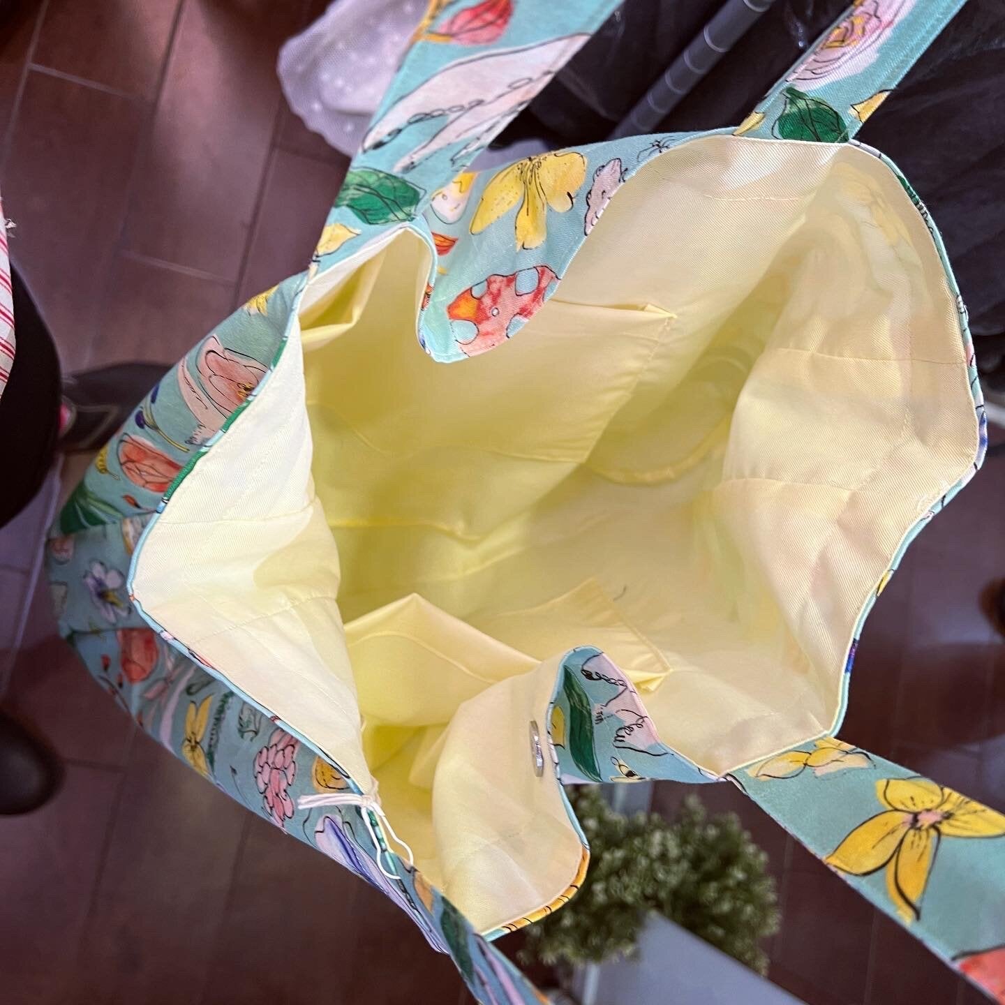 Handmade Floral Blue Tote Bag, Fabric from Japan
