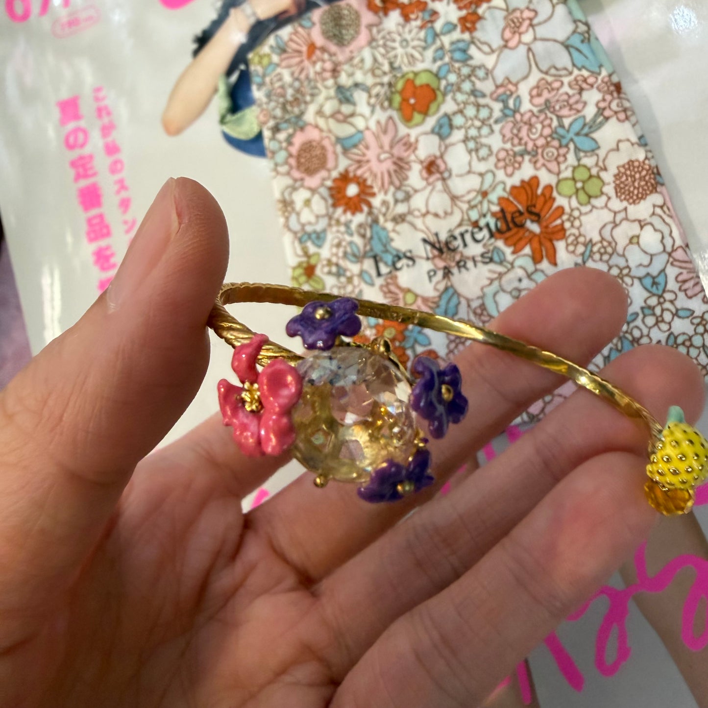 Les Néréides Paris Lemon and Flower Bangle Bracelet, imported from the UK