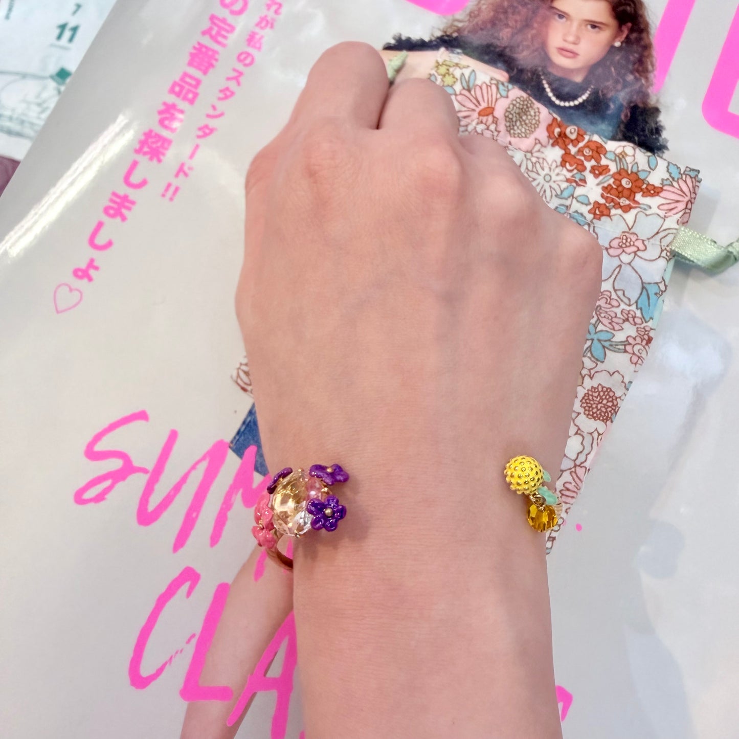 Les Néréides Paris Lemon and Flower Bangle Bracelet, imported from the UK