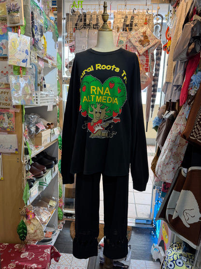 RNA Tree and Strawberry Black Long T-shirt, made in Japan