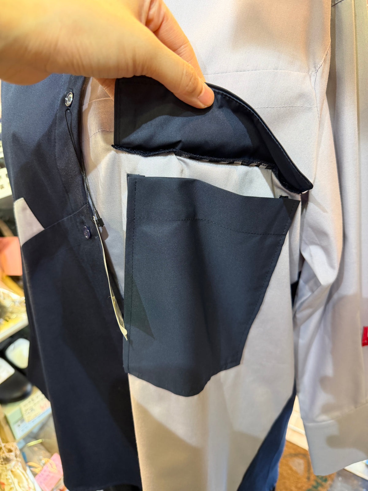 KICK Blue Patchwork Long Army Shirt, made in Japan