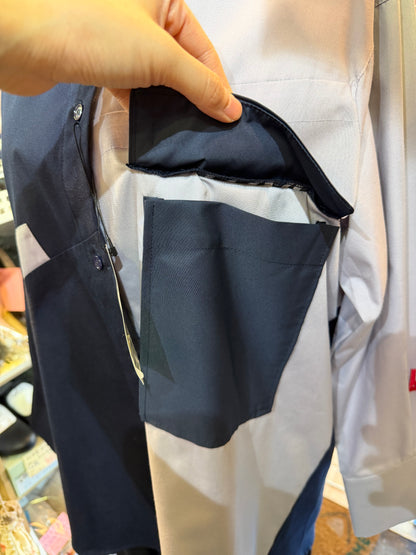 KICK Blue Patchwork Long Army Shirt, made in Japan
