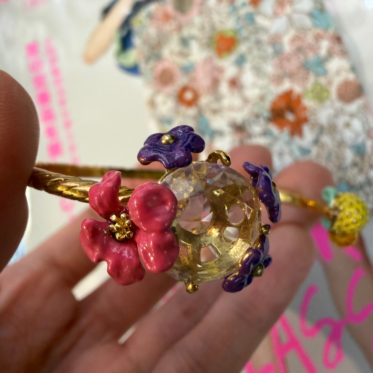 Les Néréides Paris Lemon and Flower Bangle Bracelet, imported from the UK