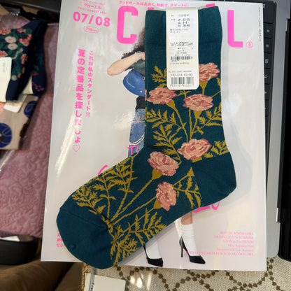 $99 only- ande Floral Green Socks, made in Japan