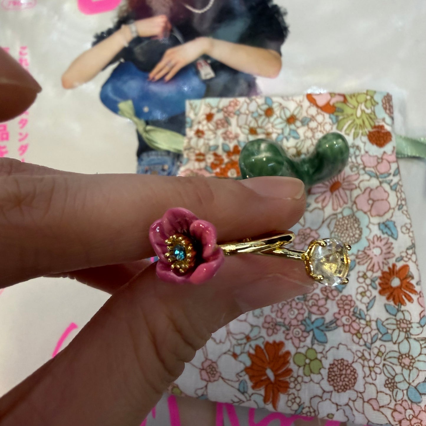 Les Néréides Paris Symphonie Des Fleurs Pink Flower Ring, size 13, imported from the UK