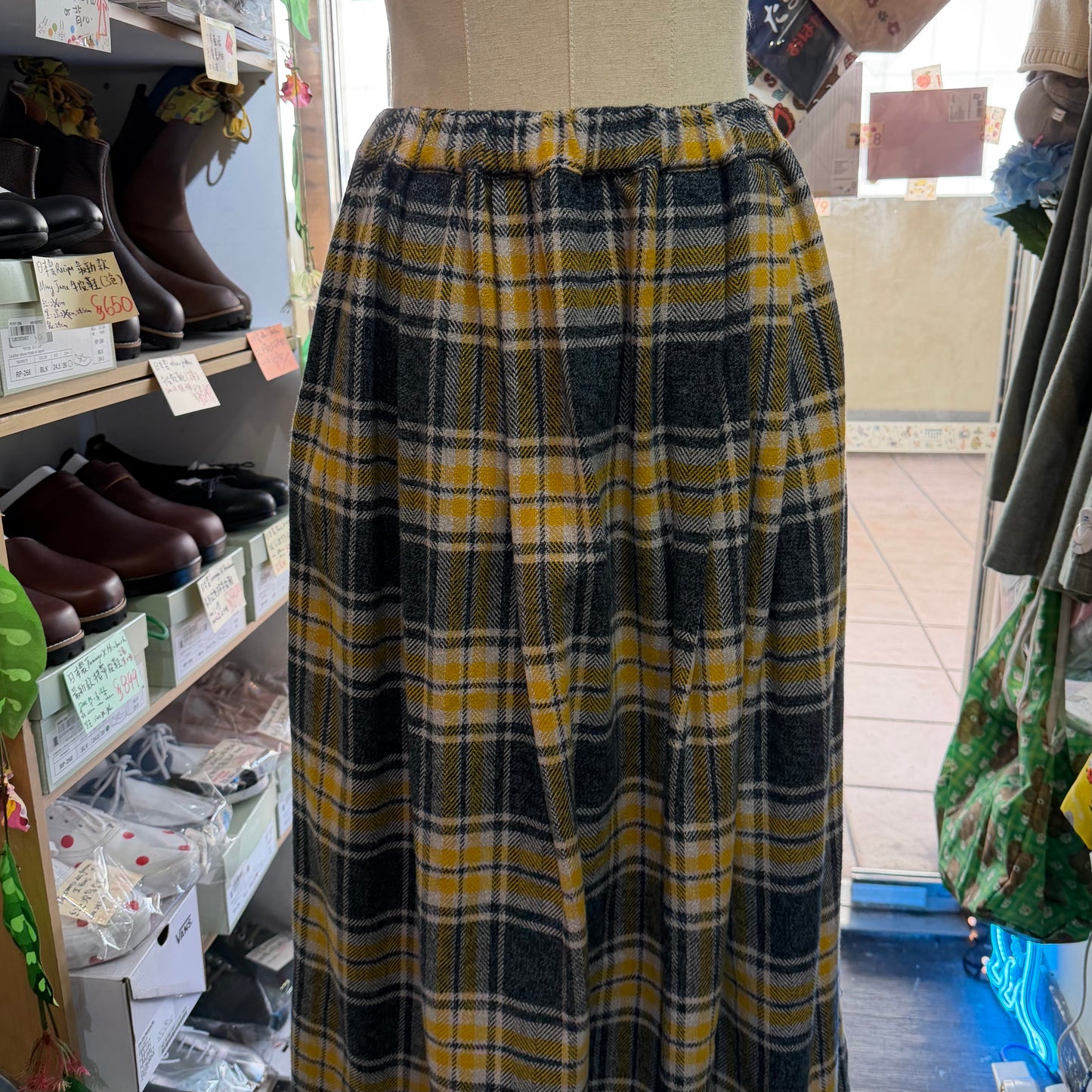Sale- Nachukara Yellow Checked Skirt, made in Japan