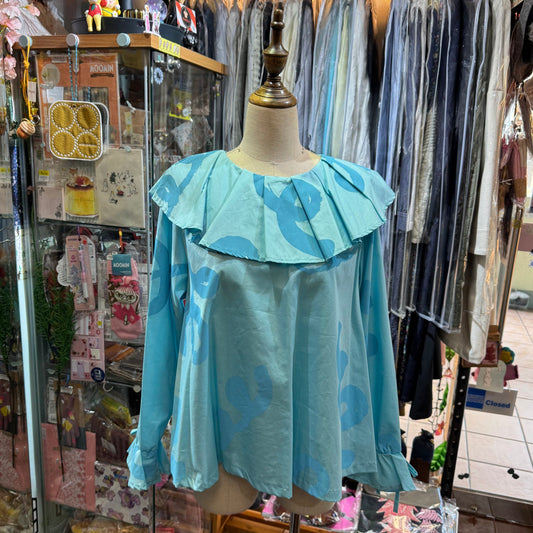 Sale- Frankygrow Light Blue Pleats Collars Top, size F2, made in Japan