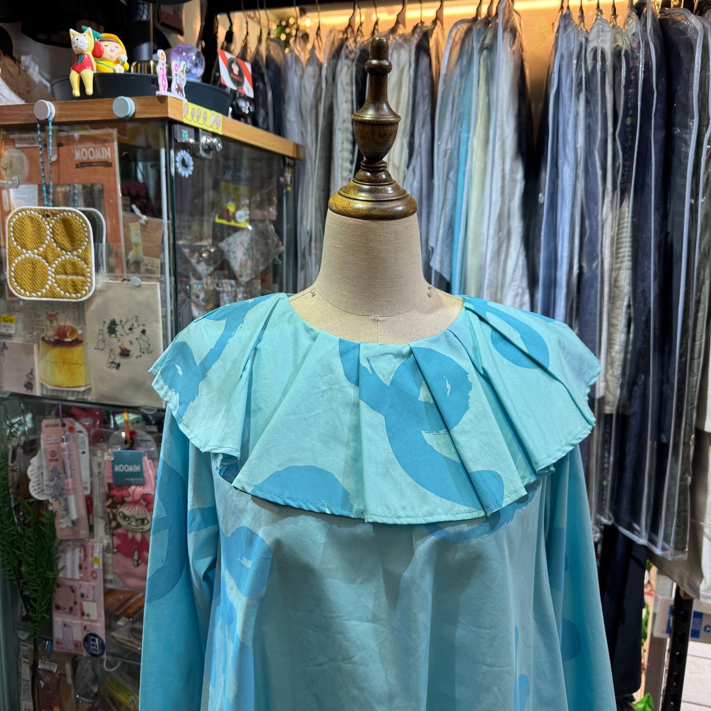 Sale- Frankygrow Light Blue Pleats Collars Top, size F2, made in Japan
