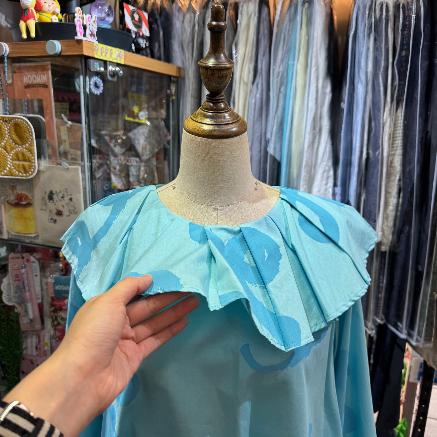 Sale- Frankygrow Light Blue Pleats Collars Top, size F2, made in Japan