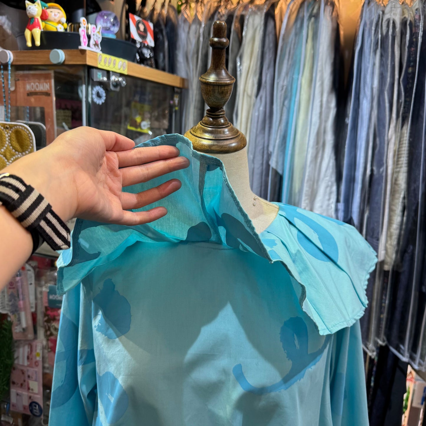Sale- Frankygrow Light Blue Pleats Collars Top, size F2, made in Japan