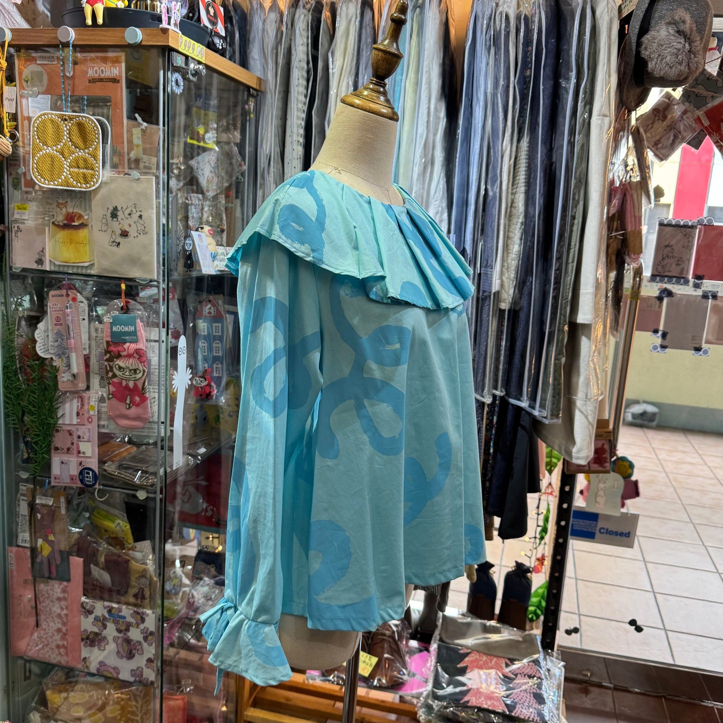 Sale- Frankygrow Light Blue Pleats Collars Top, size F2, made in Japan