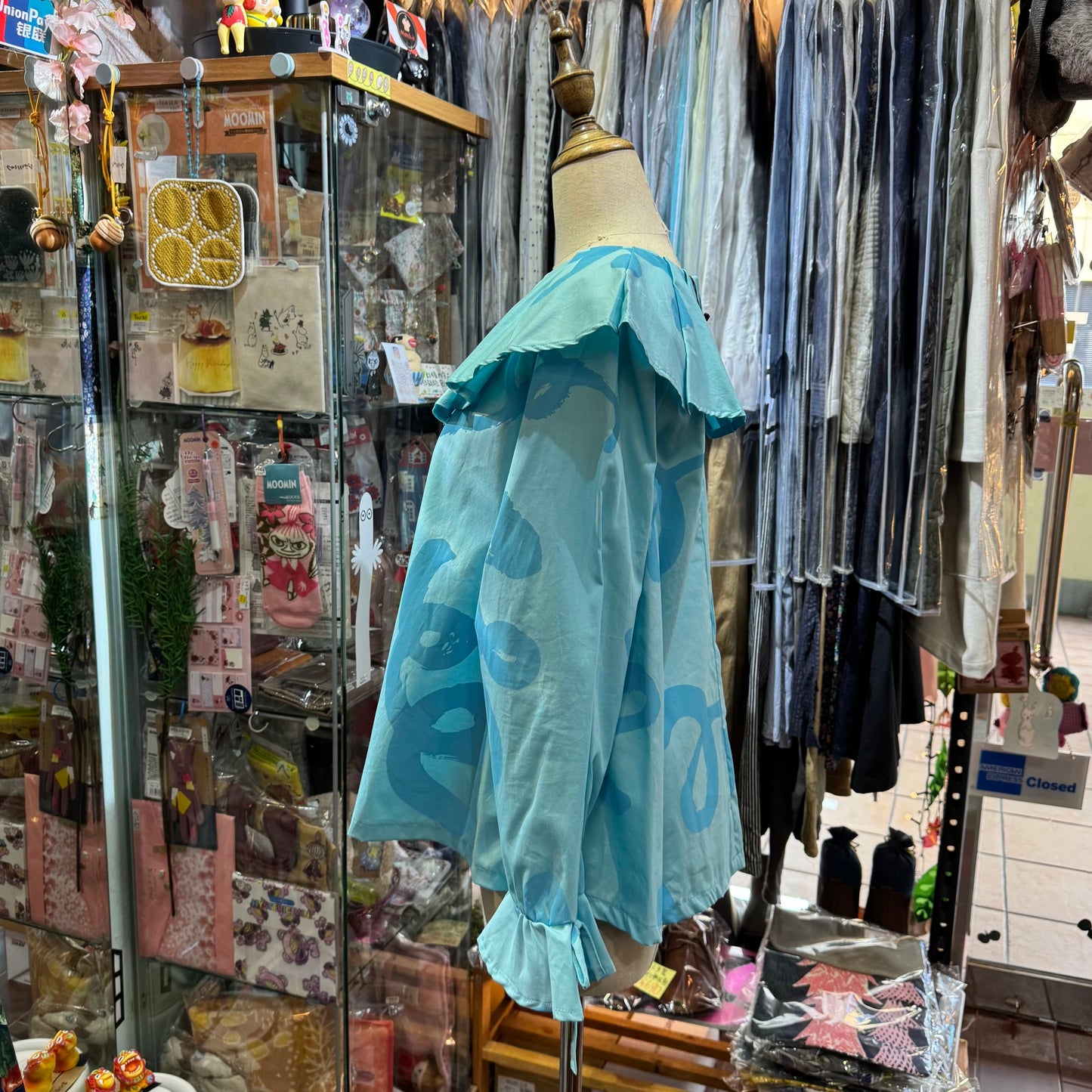 Sale- Frankygrow Light Blue Pleats Collars Top, size F2, made in Japan