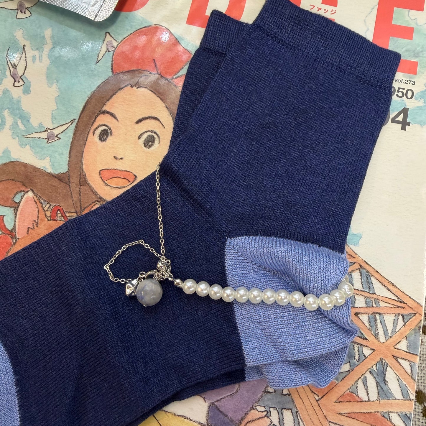 Tricote Blue Socks with Anklet, made n Japan