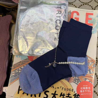 Tricote Blue Socks with Anklet, made n Japan