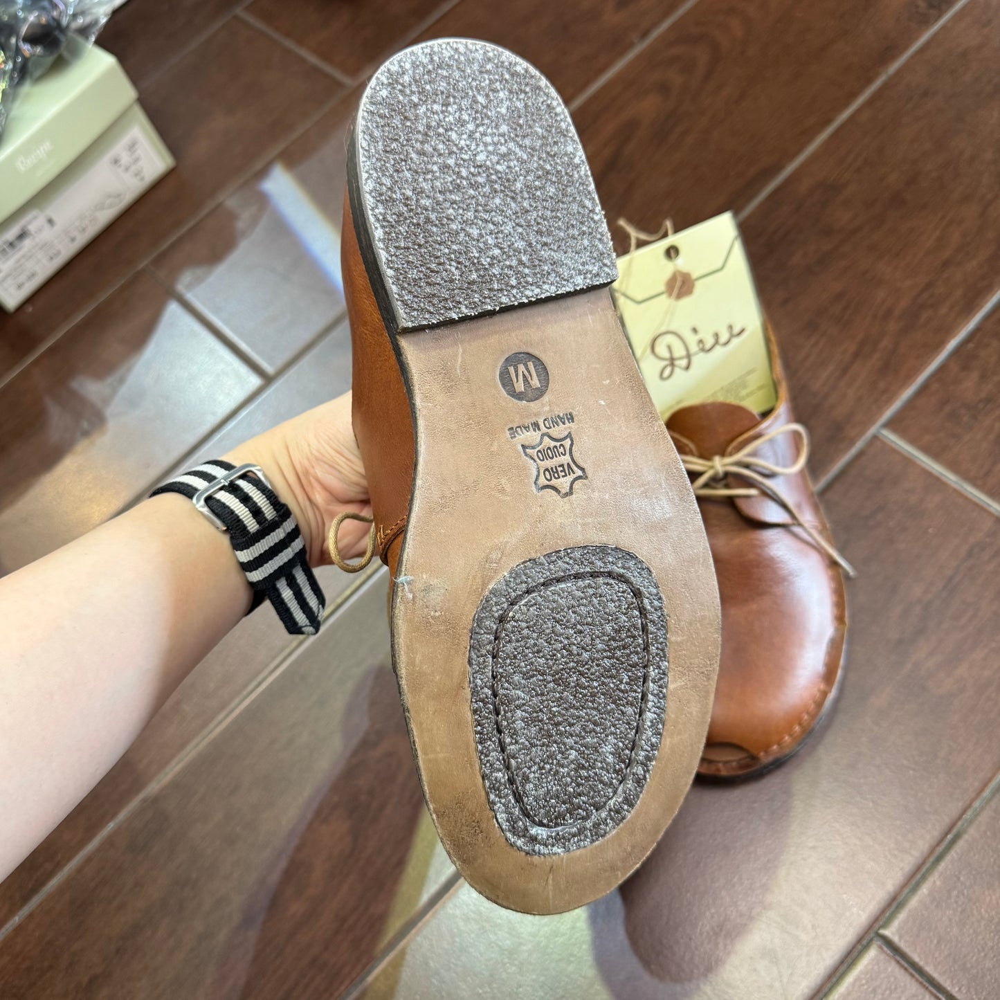Sale- Diu Brown Leather Shoes, Size  M, made in Bangladesh