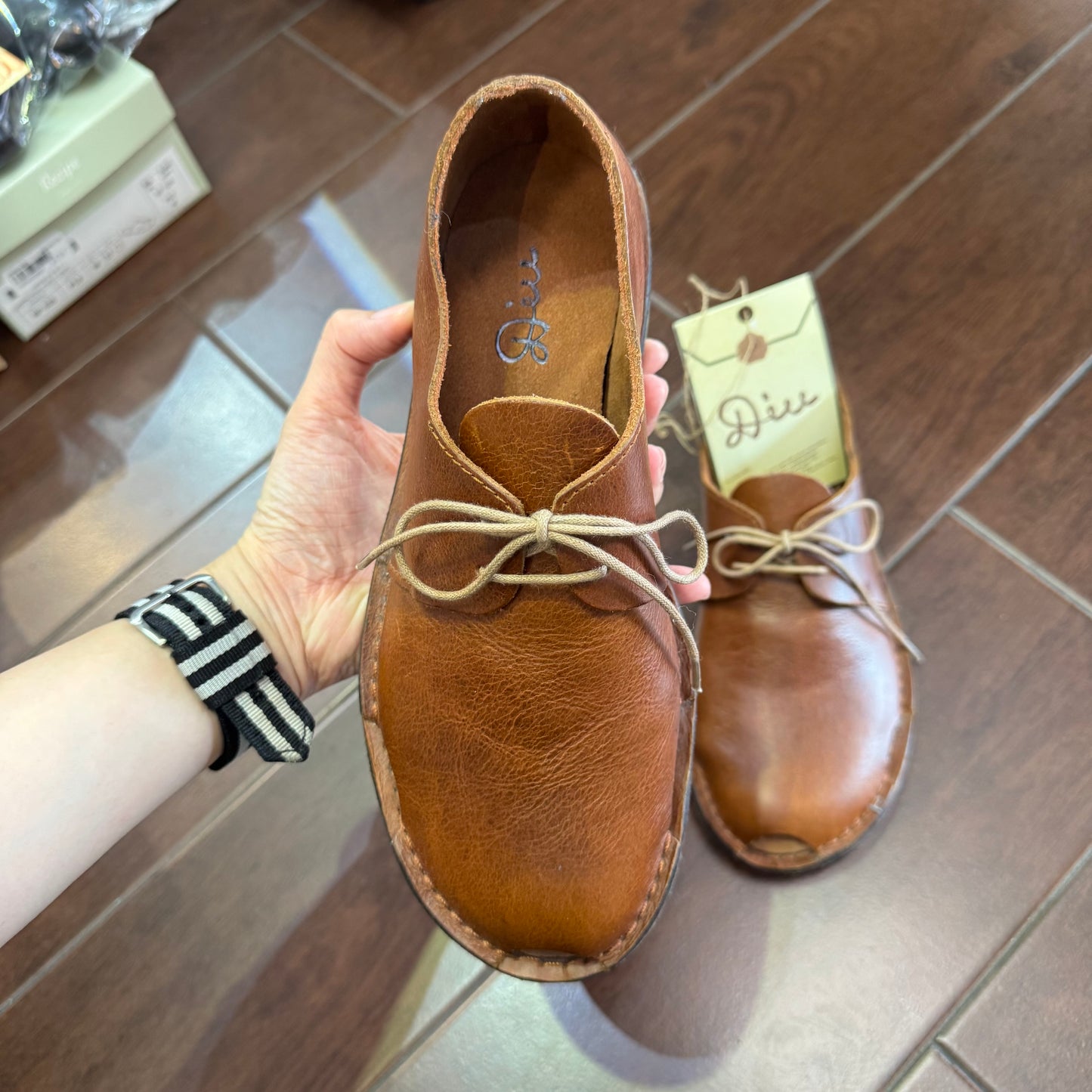 Sale- Diu Brown Leather Shoes, Size  M, made in Bangladesh
