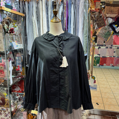 EXTRA30- Tumugu Black Ruffles Shirt