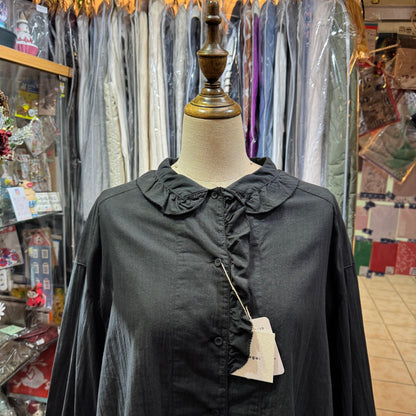 EXTRA30- Tumugu Black Ruffles Shirt