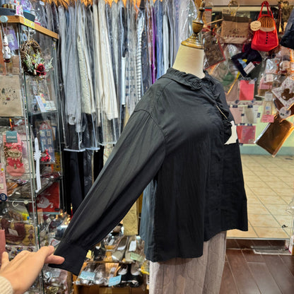 EXTRA30- Tumugu Black Ruffles Shirt