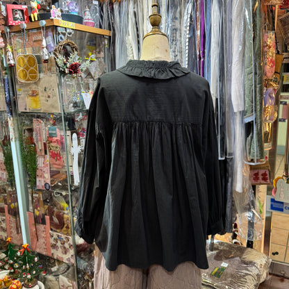 EXTRA30- Tumugu Black Ruffles Shirt