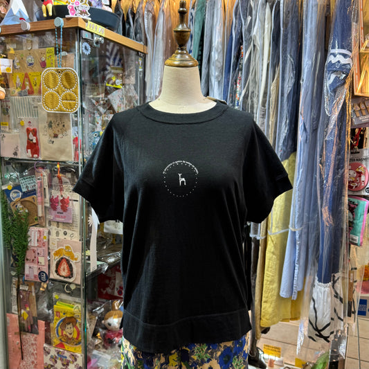 Ouvert Deer Print Black T-shirt, made in Japan