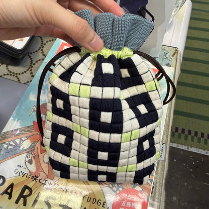 Tricotē Weaving PIXEL Pouch  Drawstring Bag, 2 Colors, made in Japan