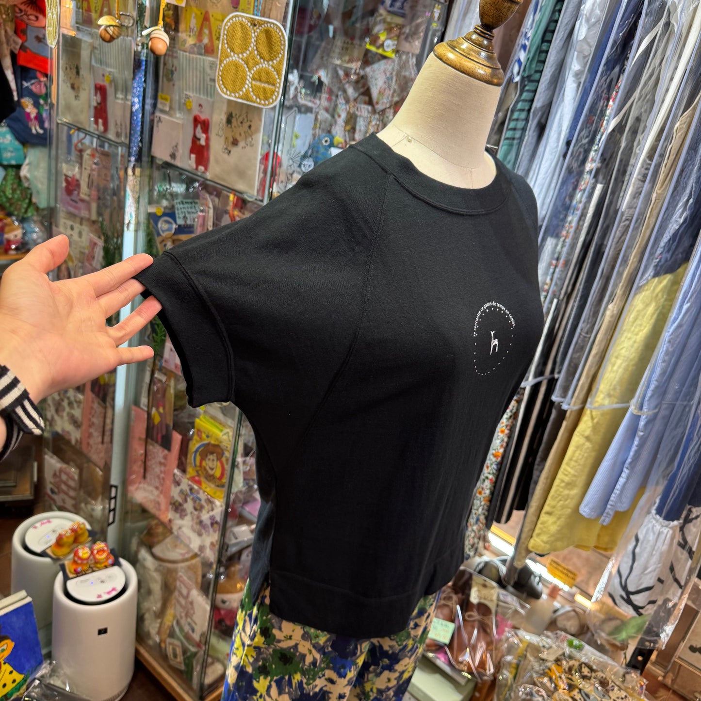 Ouvert Deer Print Black T-shirt, made in Japan