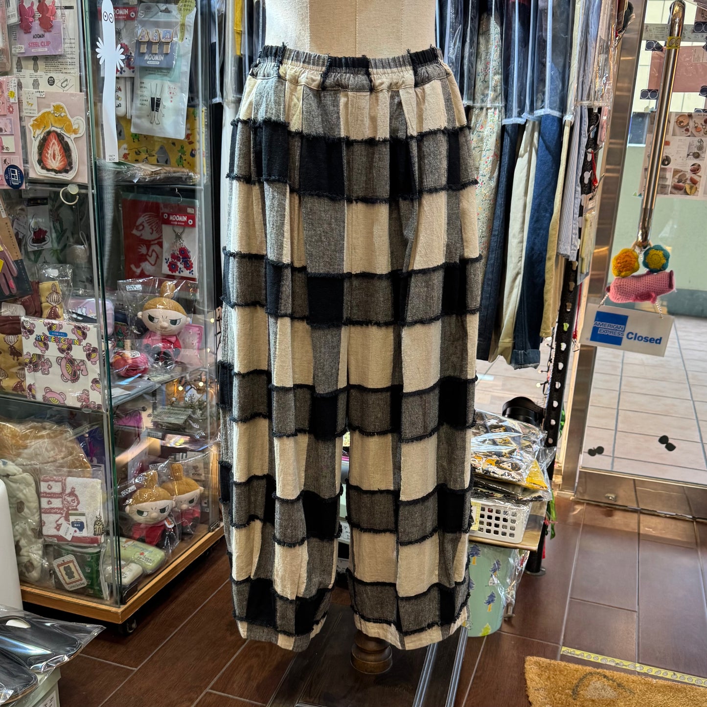 Tumugu Black X Natural Checked Wide-leg Pants