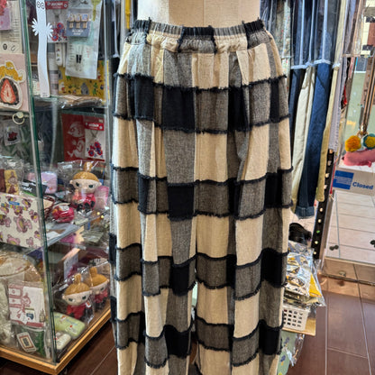 Tumugu Black X Natural Checked Wide-leg Pants