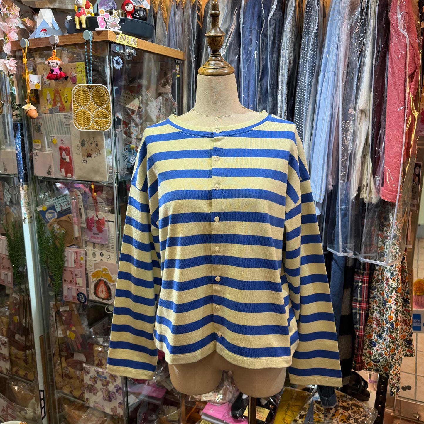Nouvelles du paradis Blue Striped 2Way Cardigan, made in Japan