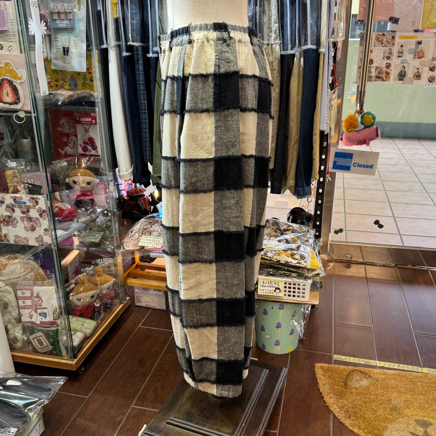 Tumugu Black X Natural Checked Wide-leg Pants