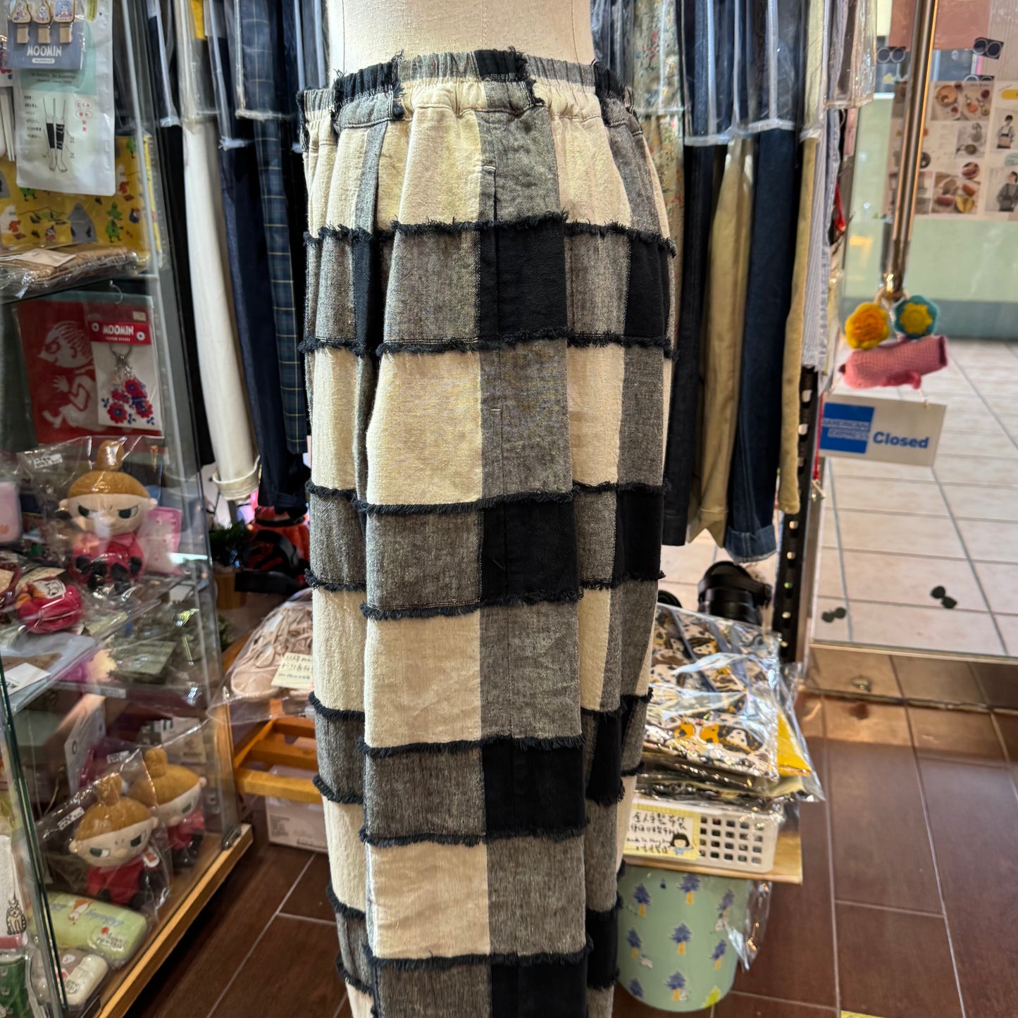 Tumugu Black X Natural Checked Wide-leg Pants