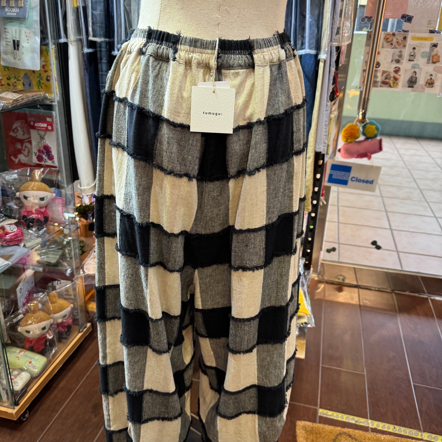 Tumugu Black X Natural Checked Wide-leg Pants