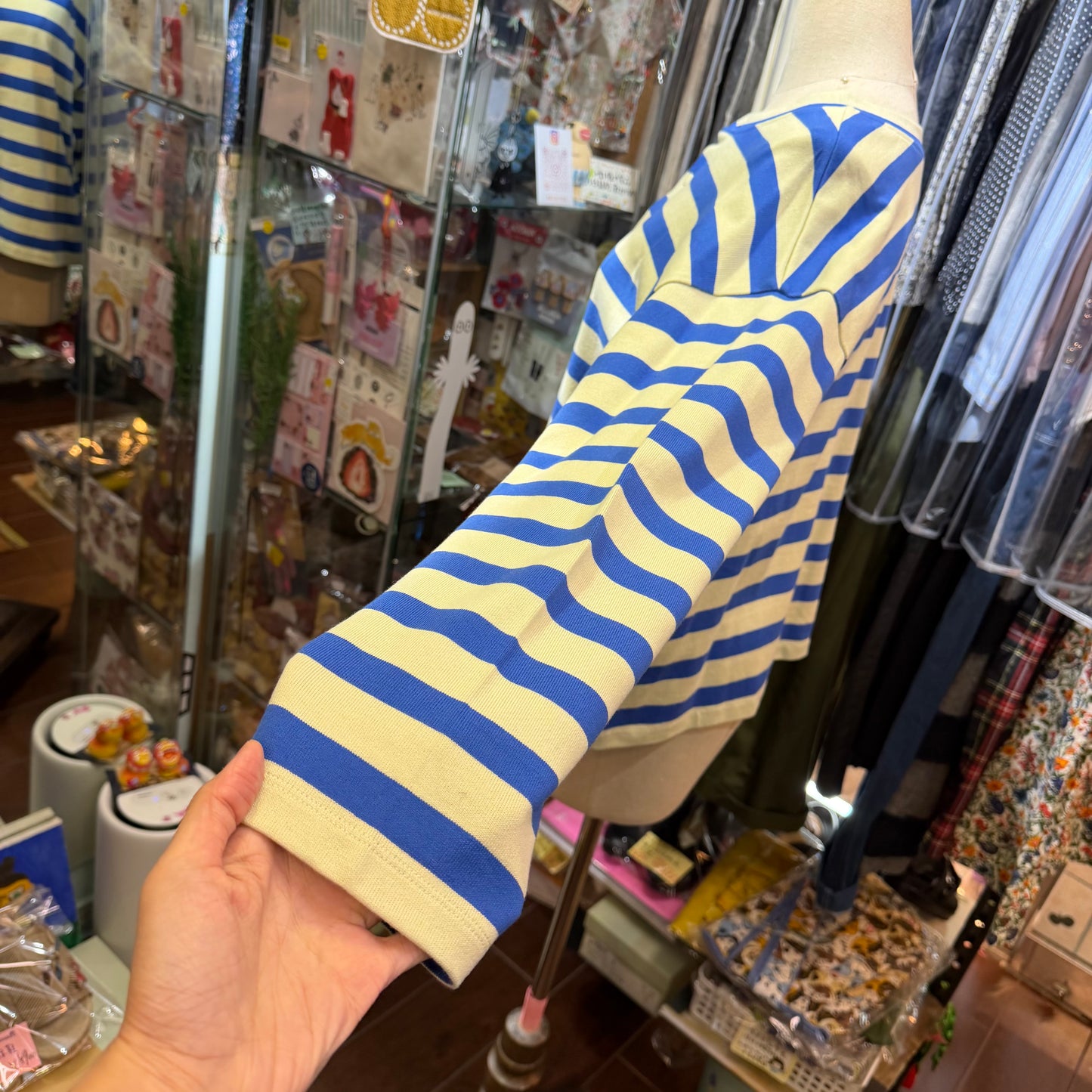 Nouvelles du paradis Blue Striped 2Way Cardigan, made in Japan