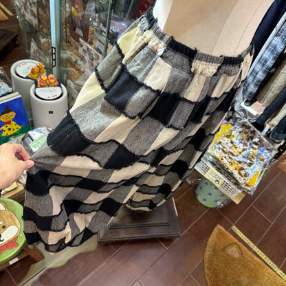 Tumugu Black X Natural Checked Wide-leg Pants