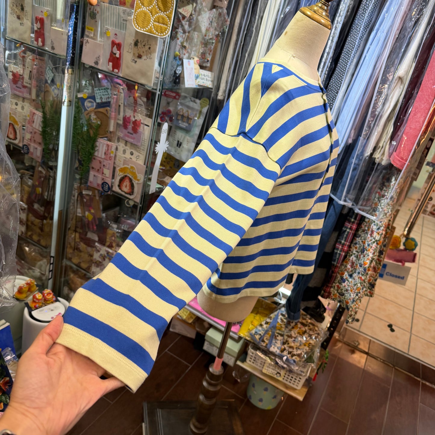 Nouvelles du paradis Blue Striped 2Way Cardigan, made in Japan