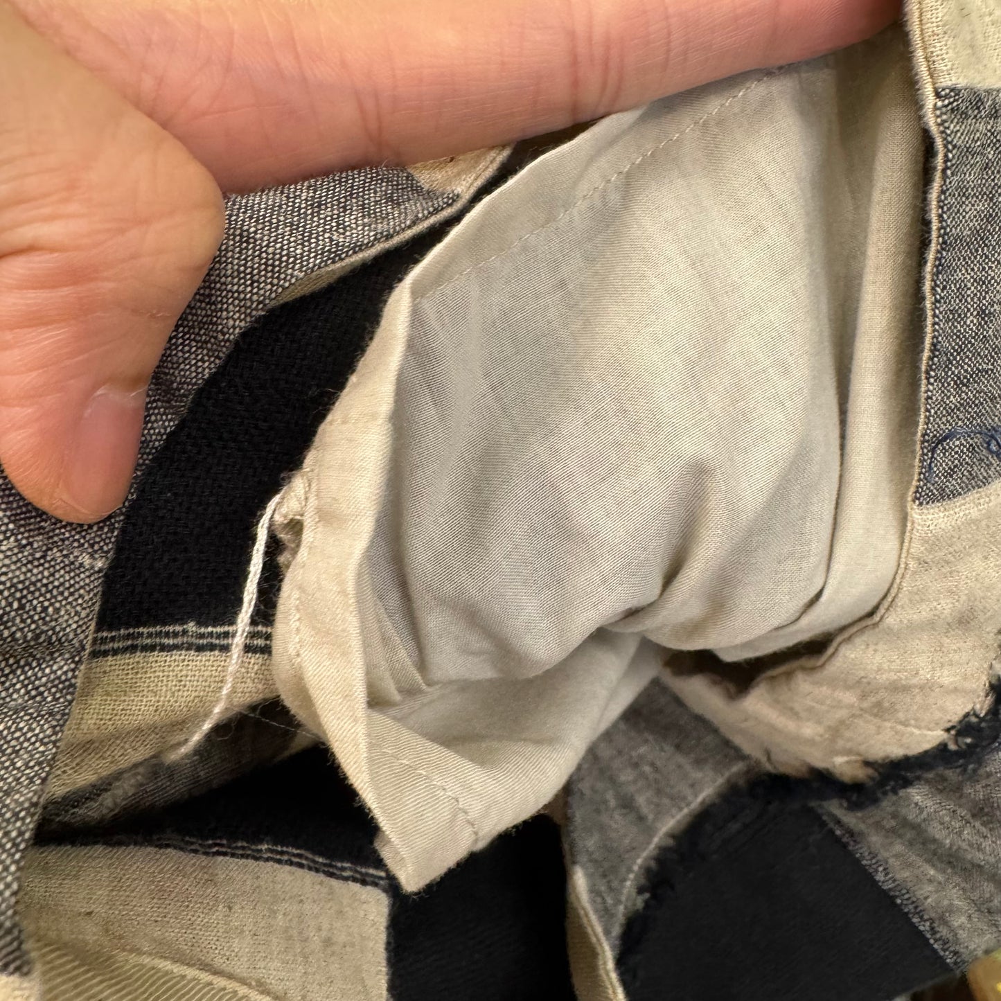 Tumugu Black X Natural Checked Wide-leg Pants