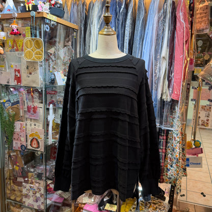 Tumugu Black Frill Long T-shirt, made in Japan